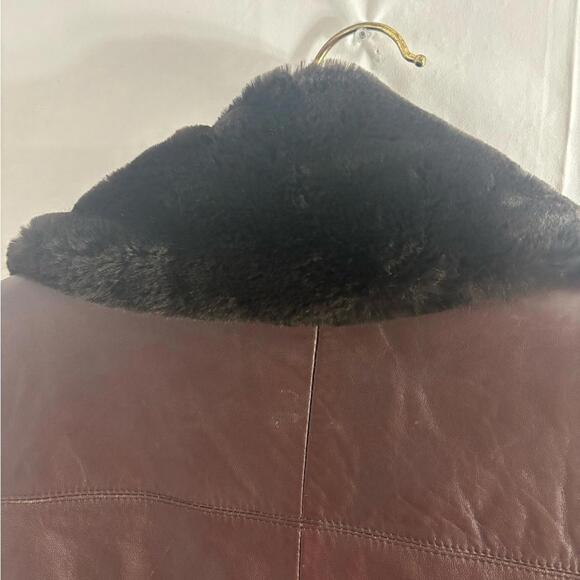 VTG Brown Oversized Genuine Leather Pilot Style Jacket Faux Fur Collar Men’s M - Picture 5 of 15